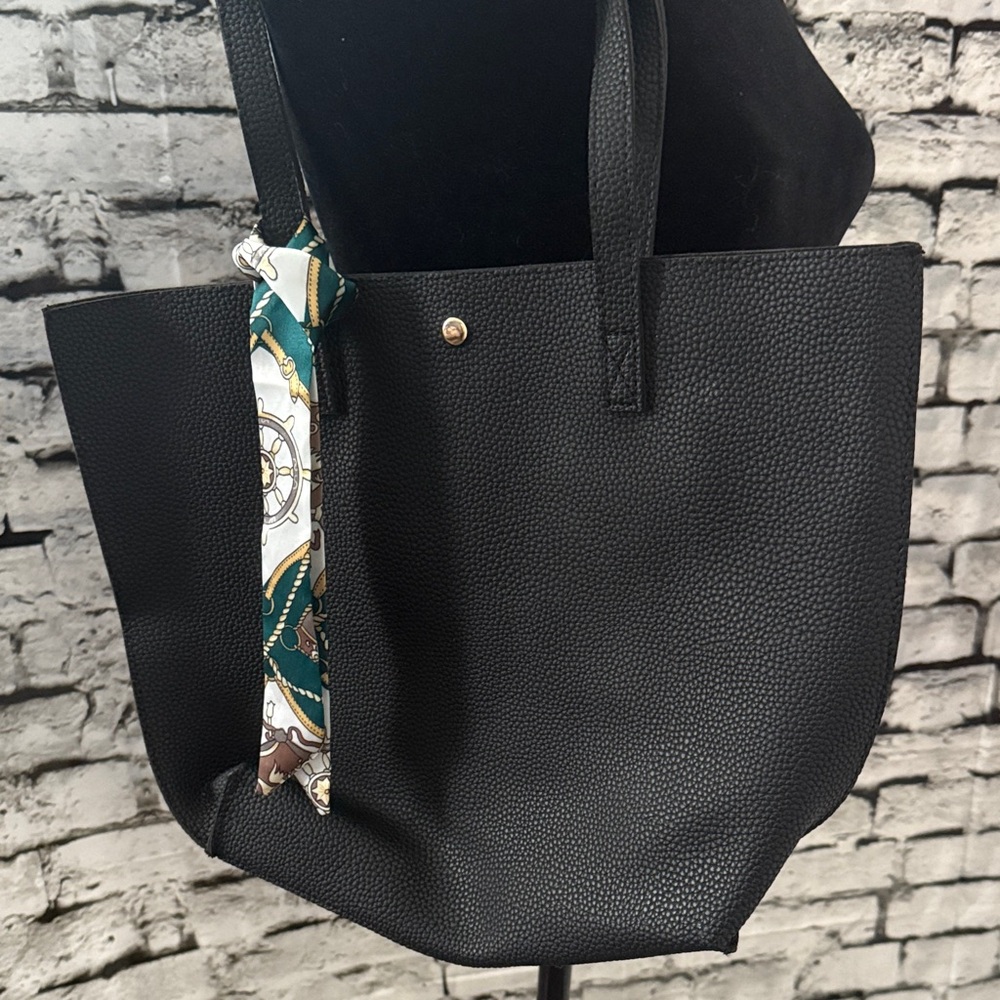 Vegan Leather Black Tote Bag